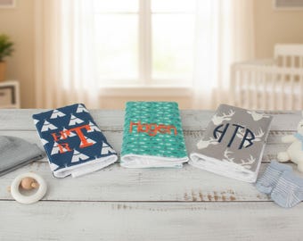 Monogrammed Burp Cloths, Set of 3, Custom made for boy or girl
