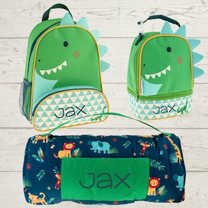 Ensemble sac à dos Sieste Mat Sidekick pour enfants et déjeuner avec broderie personnalisée