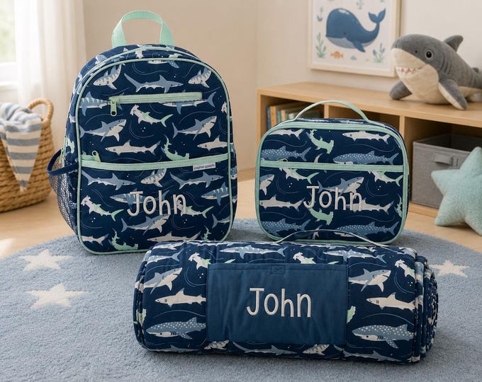 All Over Print Nap Mat, Junior Backpack and Lunchbox Set with Embroidery Personalization