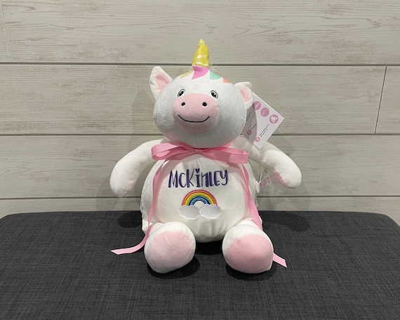 Squishy Stuffed Animal with Custom Embroidery Personalization Unicorn, Cat, Puppy, Hippo or Moose