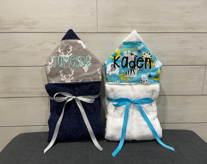 Set of 2 Monogrammed Hooded Baby Towels: Custom Embroidered