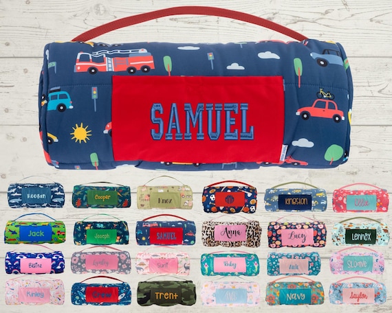 Personalized Kids Nap Mat: Attached Minky Blanket, Removable Pillow, Machine Washable, Daycare/Preschool Essential