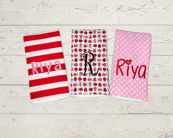 Monogrammed Burp Cloths, Set of 3. Custom made for boy or girl.