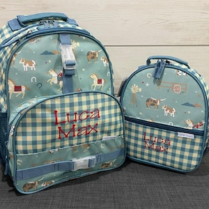 Children&#39;s All Over Print Backpack and Lunchbox Set Stephen Joseph with Embroidery Personalization