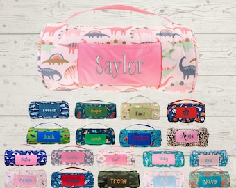Personalized Kids Nap Mat: Attached Minky Blanket, Removable Pillow, Machine Washable, Daycare/Preschool Essential