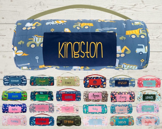 Personalized Kids Nap Mat: Attached Minky Blanket, Removable Pillow, Machine Washable, Daycare/Preschool Essential