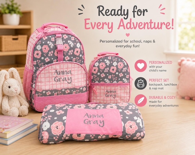 Personalized Back to School Set: Nap Mat, Backpack and Lunchbox