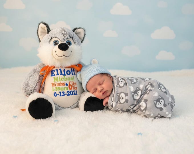 Personalized Embroidered Stuffed Animal: Baby Shower Keepsake
