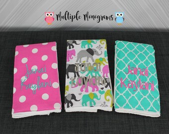 Monogrammed Burp Cloths, Set of 3. Custom made for boy or girl.