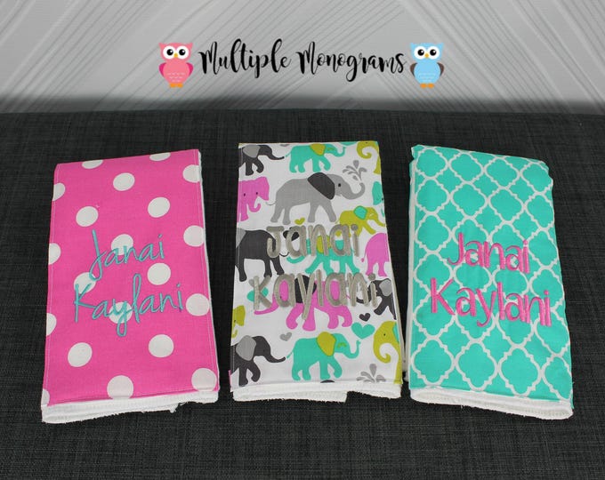 Monogrammed Burp Cloths, Set of 3. Custom made for boy or girl.