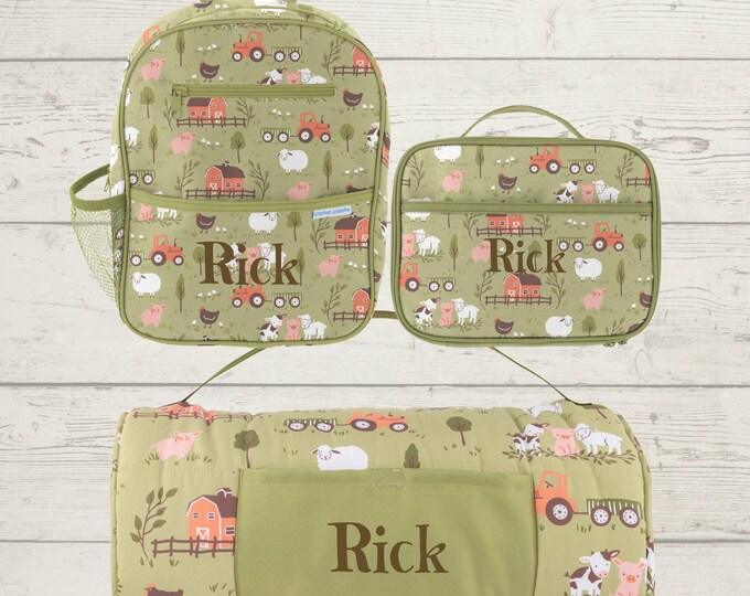All Over Print Nap Mat, Junior Backpack and Lunchbox Set with Embroidery Personalization