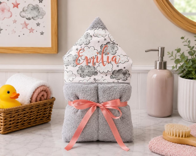 Monogrammed Hooded Baby Towel: Custom Embroidered Kids Bath Towel