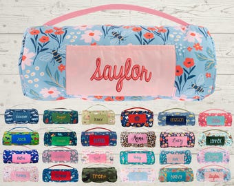 Personalized Kids Nap Mat: Attached Minky Blanket, Removable Pillow, Machine Washable, Daycare/Preschool Essential