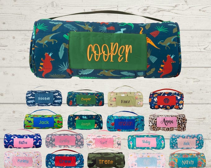 Personalized Kids Nap Mat: Attached Minky Blanket, Removable Pillow, Machine Washable, Daycare/Preschool Essential