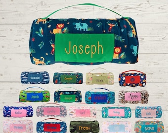 Personalized Kids Nap Mat: Attached Minky Blanket, Removable Pillow, Machine Washable, Daycare/Preschool Essential