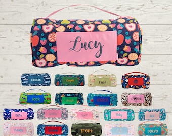 Personalized Kids Nap Mat: Attached Minky Blanket, Removable Pillow, Machine Washable, Daycare/Preschool Essential