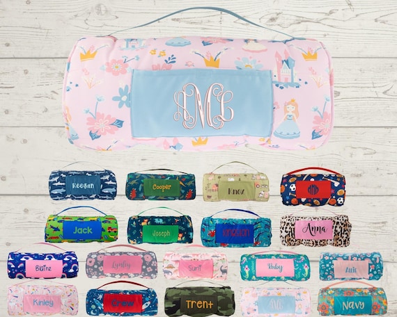 Personalized Kids Nap Mat: Attached Minky Blanket, Removable Pillow, Machine Washable, Daycare/Preschool Essential