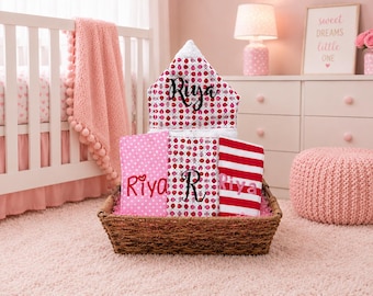 Monogrammed Baby Gift Basket – Hooded Towel & Burp Cloths