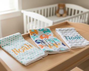Monogrammed Burp Cloths: Set of 3, Custom Elephant Chevron