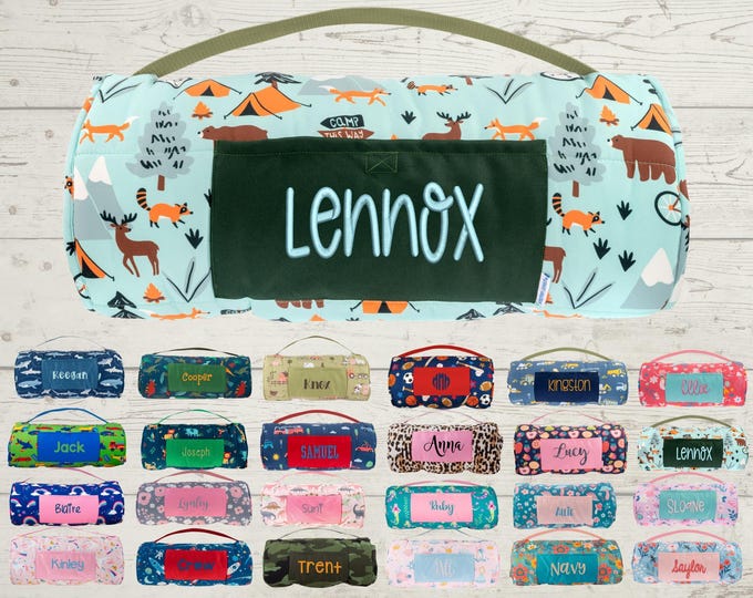 Personalized Kids Nap Mat: Attached Minky Blanket, Removable Pillow, Machine Washable, Daycare/Preschool Essential