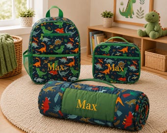 All Over Print Nap Mat, Junior Backpack and Lunchbox Set with Embroidery Personalization