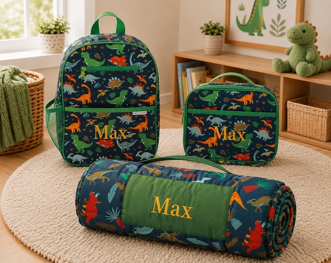 All Over Print Nap Mat, Junior Backpack and Lunchbox Set with Embroidery Personalization