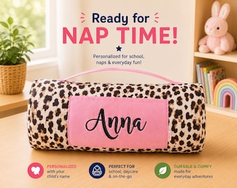 Personalized Kids Nap Mat: Attached Minky Blanket, Removable Pillow, Machine Washable, Daycare/Preschool Essential