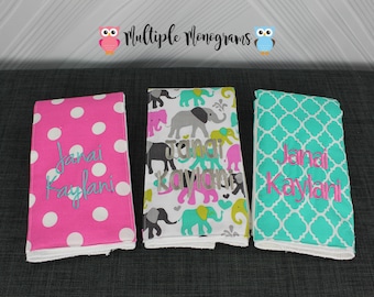 Monogrammed Burp Cloths, Set of 3. Custom made for boy or girl.