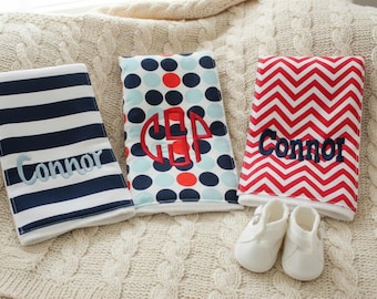 Monogrammed Burp Cloths, Set of 3. Custom made for boy or girl.