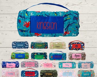 Personalized Kids Nap Mat: Attached Minky Blanket, Removable Pillow, Machine Washable, Daycare/Preschool Essential