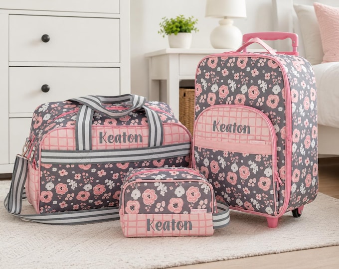 Personalized Kids Travel Set: Rolling Luggage, Duffel & Toiletry Bag