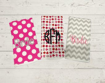 Monogrammed Burp Cloths, Set of 3. Custom made for boy or girl.