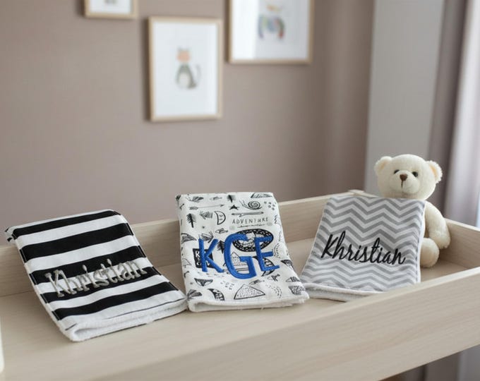 Monogrammed Burp Cloths, Set of 3. Custom made for boy or girl.