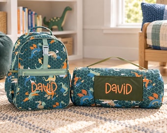Children's All Over Print Nap Mat and Backpack Set Stephen Joseph with Embroidery Personalization