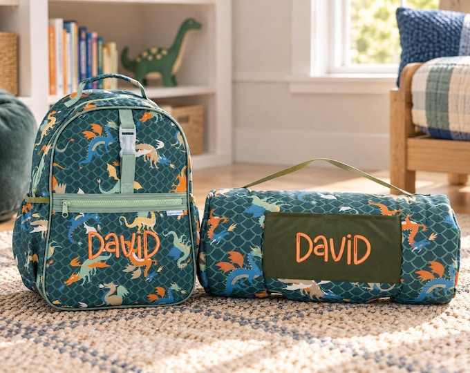 Children's All Over Print Nap Mat and Backpack Set Stephen Joseph with Embroidery Personalization