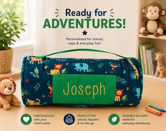 Personalized Kids Nap Mat: Attached Minky Blanket, Removable Pillow, Machine Washable, Daycare/Preschool Essential