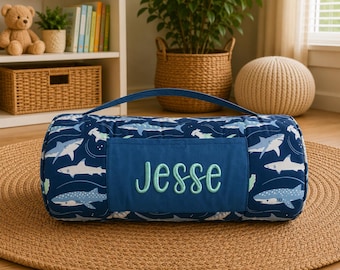 Personalized Kids Nap Mat: Attached Minky Blanket, Removable Pillow, Machine Washable, Daycare/Preschool Essential