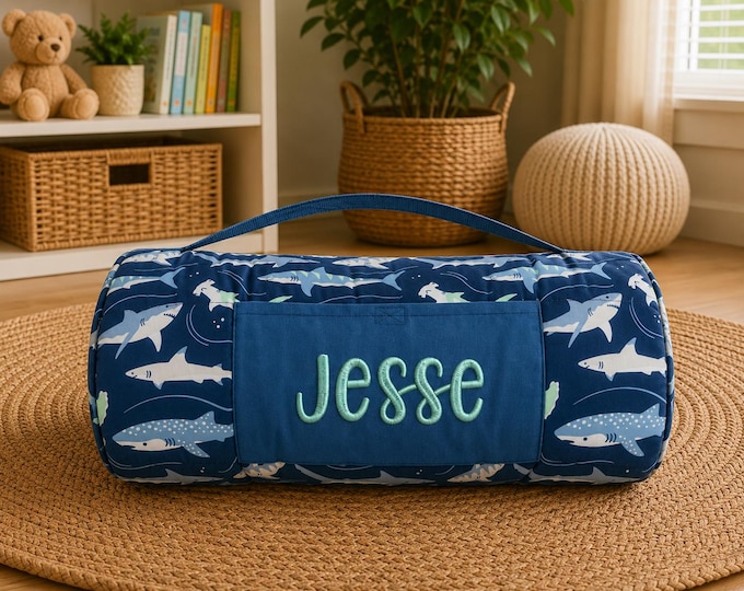 Personalized Kids Nap Mat: Attached Minky Blanket, Removable Pillow, Machine Washable, Daycare/Preschool Essential