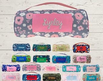 Personalized Kids Nap Mat: Attached Minky Blanket, Removable Pillow, Machine Washable, Daycare/Preschool Essential