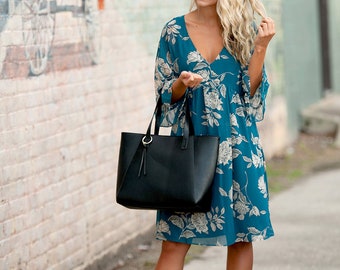 Personalized Black Vegan Leather Tote Bag - Camilla Purse