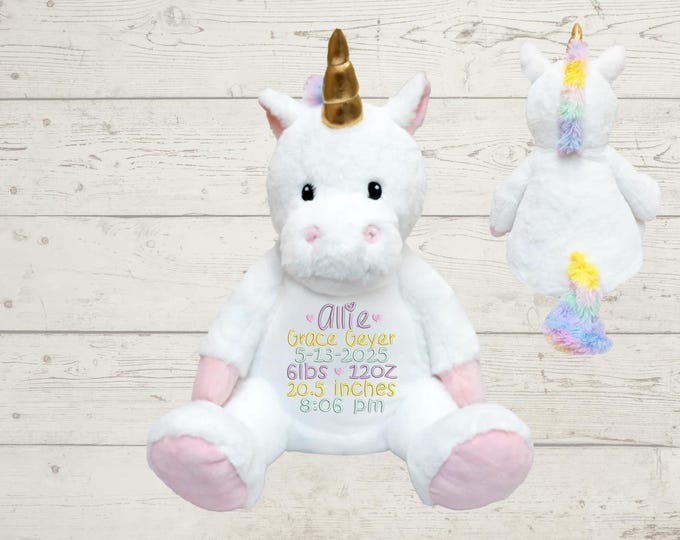 Personalized Embroidered Stuffed Animal: Baby Shower Keepsake