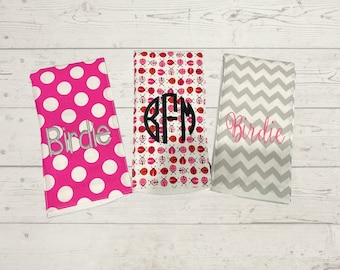 Monogrammed Burp Cloths, Set of 3. Custom made for boy or girl.