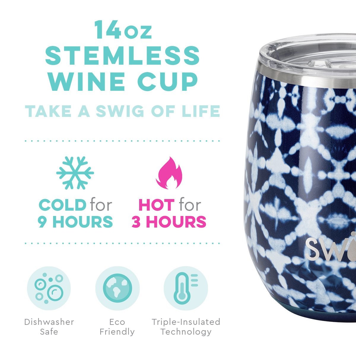 Swig Life: Stemless Wine Cup (14oz) - Jingle Jungle