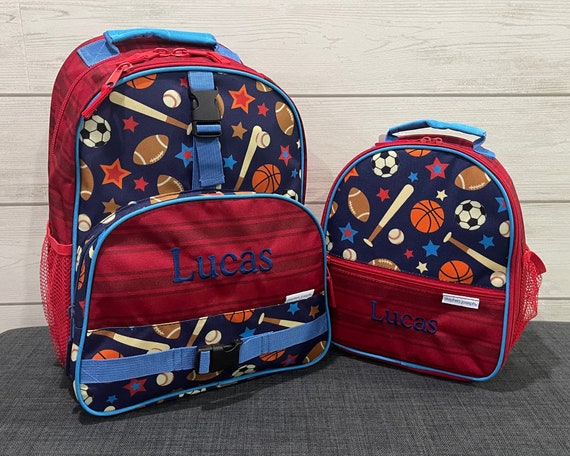 Children's All Over Print Backpack and Lunchbox Set Stephen Joseph with Embroidery Personalization