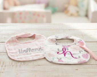 Muslin Bibs and Spoon Set for Baby Personalized