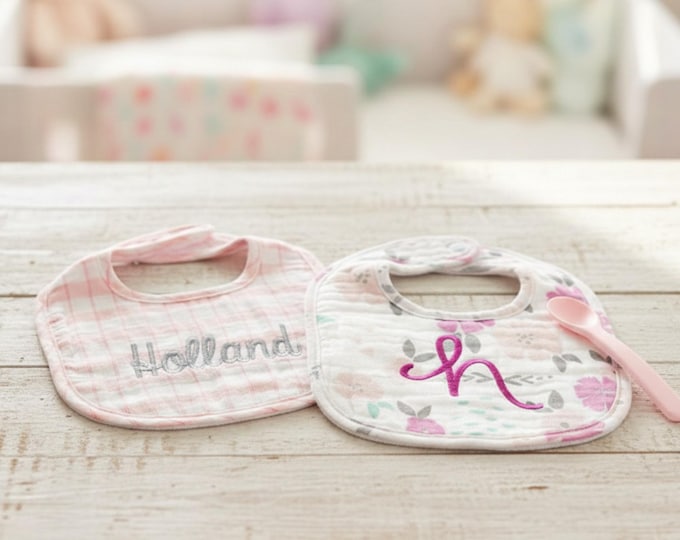 Muslin Bibs and Spoon Set for Baby Personalized