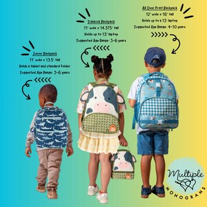 a group of children with back packs and backpacks