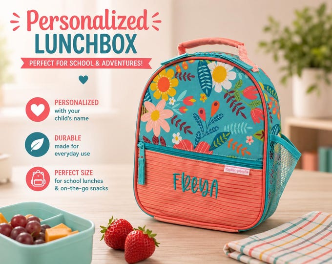 Personalized Childrens Lunchbox with Embroidery Personalization - Lunchbox for Kids