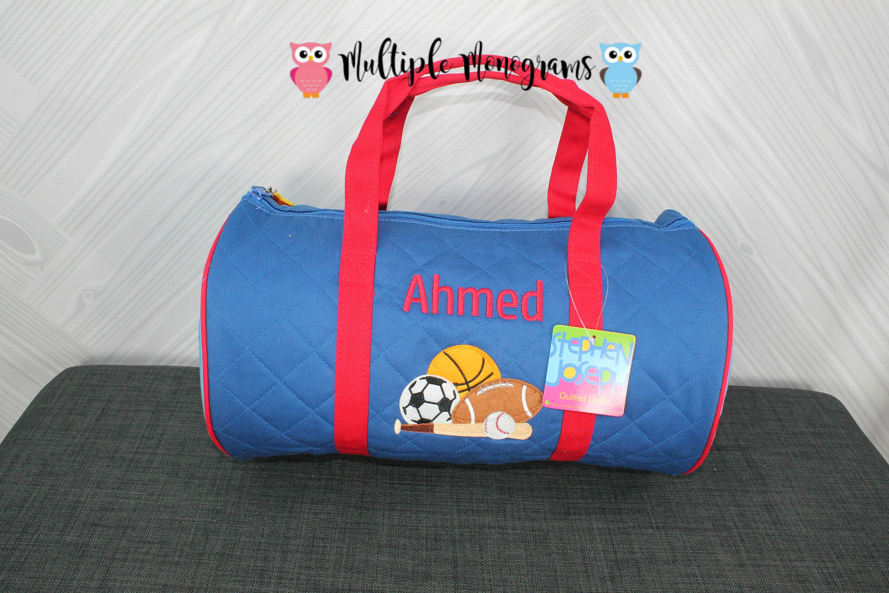 Children's Quilted Duffel Bag with Embroidery Personalization
