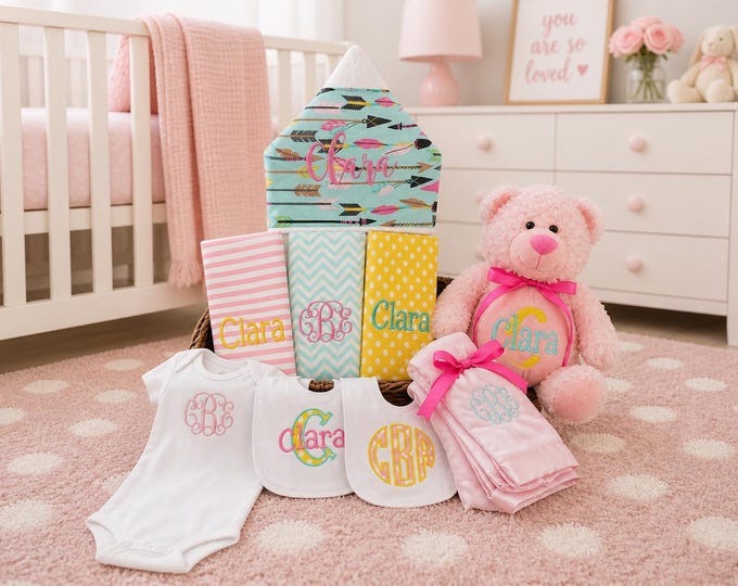I Want It All Baby Gift Basket, Custom for boy or girl, baby shower gift, new baby present, monogrammed baby gift basket